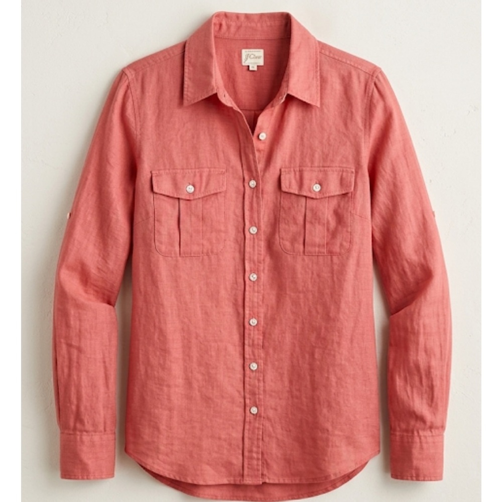 J. Crew Coral Pink Linen Blend Utility Shirt XS - The Perfect Shirt Safari